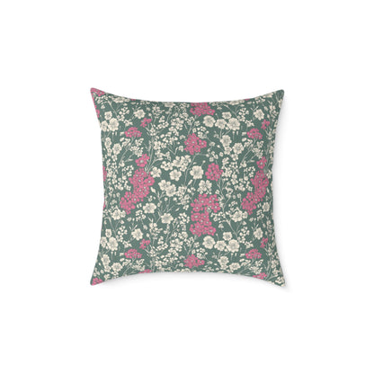 Wild Pink Meadow - Square Poly Canvas Pillow