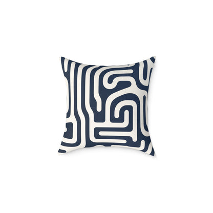 Labyrinth – Navy - Square Poly Canvas Pillow