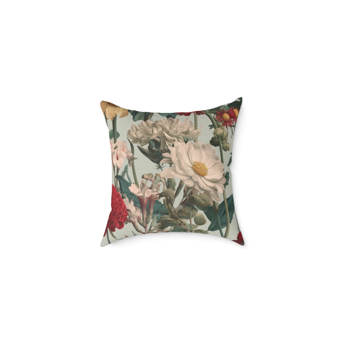 Crimson & Cream Garden - Square Poly Canvas Pillow