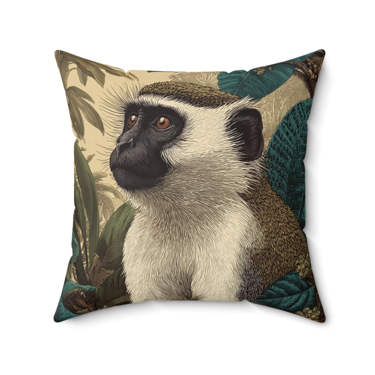 Vervet Monkey Portrait - Faux Suede Square Pillow