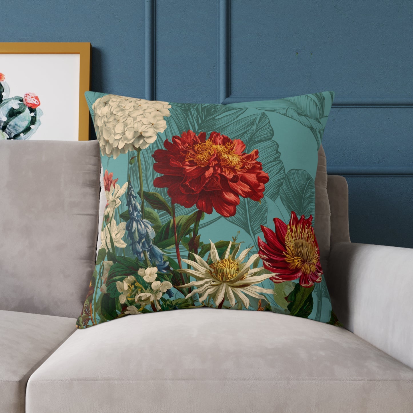 Teal Bloom Harmony - Square Poly Canvas Pillow