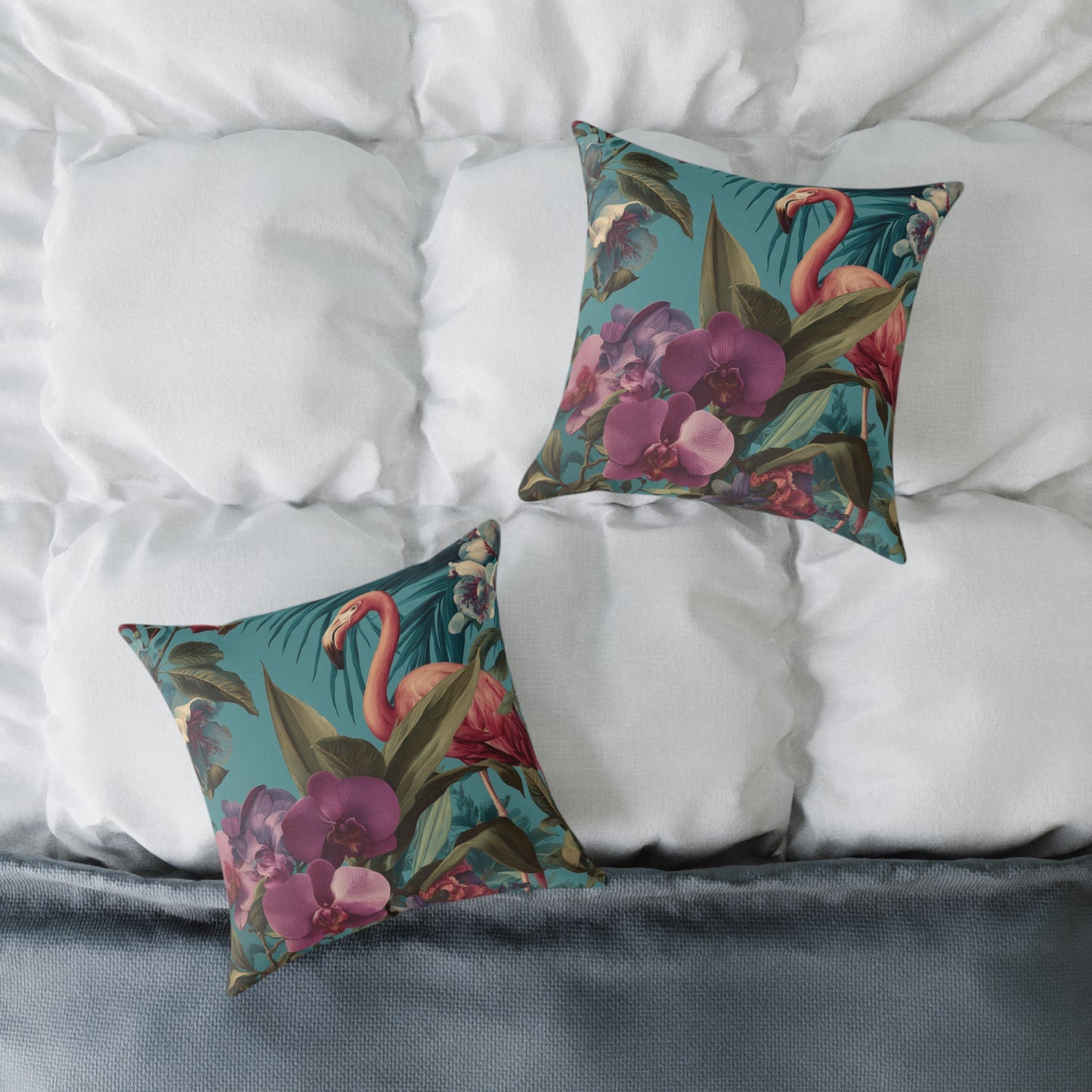 Tropical Blush Bloom - Square Poly Canvas Pillow