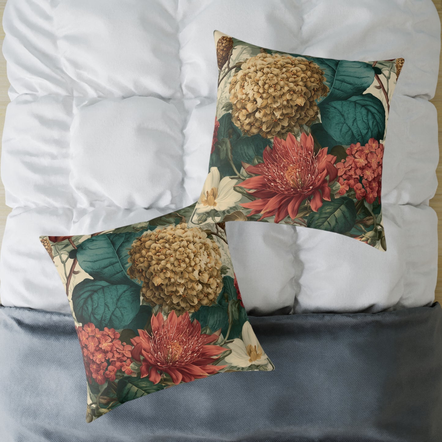 Autumn Harvest Chrysanthemum - Square Poly Canvas Pillow