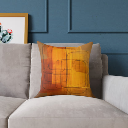 Golden Frame Drift - Square Poly Canvas Pillow