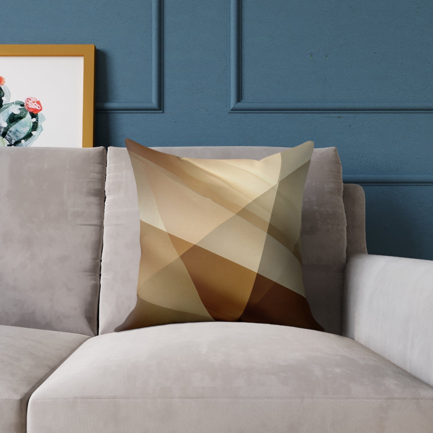 Golden Beam Geometry - Square Poly Canvas Pillow