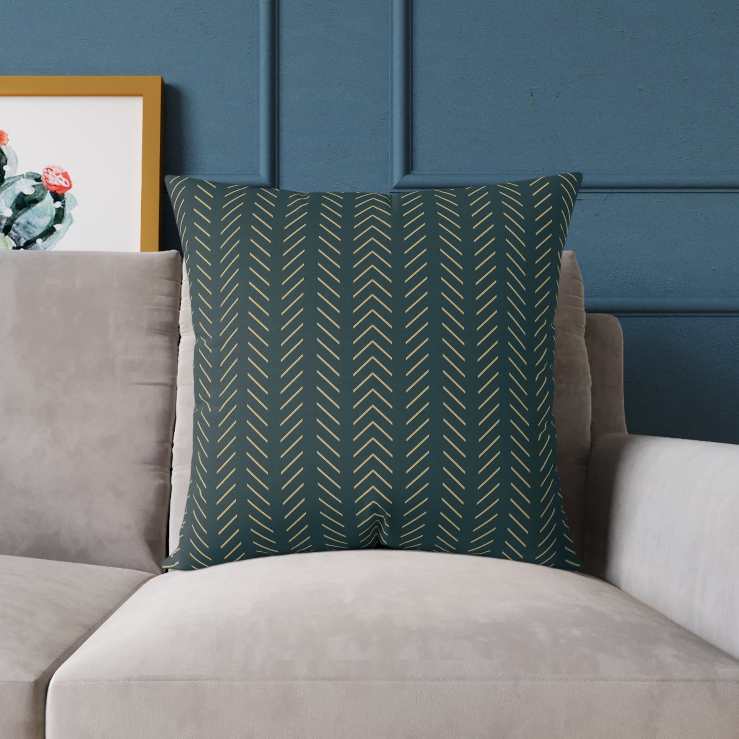 Teal Line Repeat - Square Poly Canvas Pillow