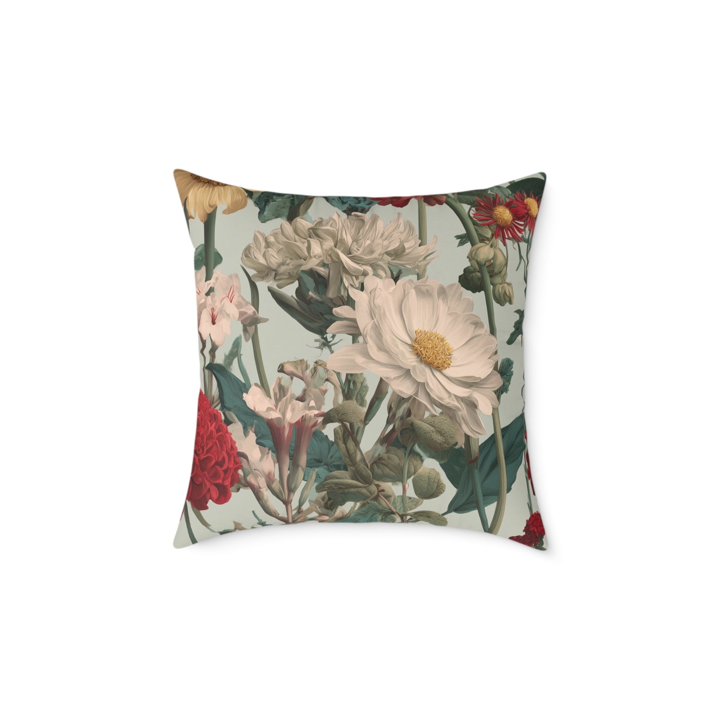 Crimson & Cream Garden - Square Poly Canvas Pillow