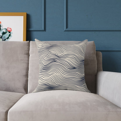 Ripple Drift – Navy - Square Poly Canvas Pillow