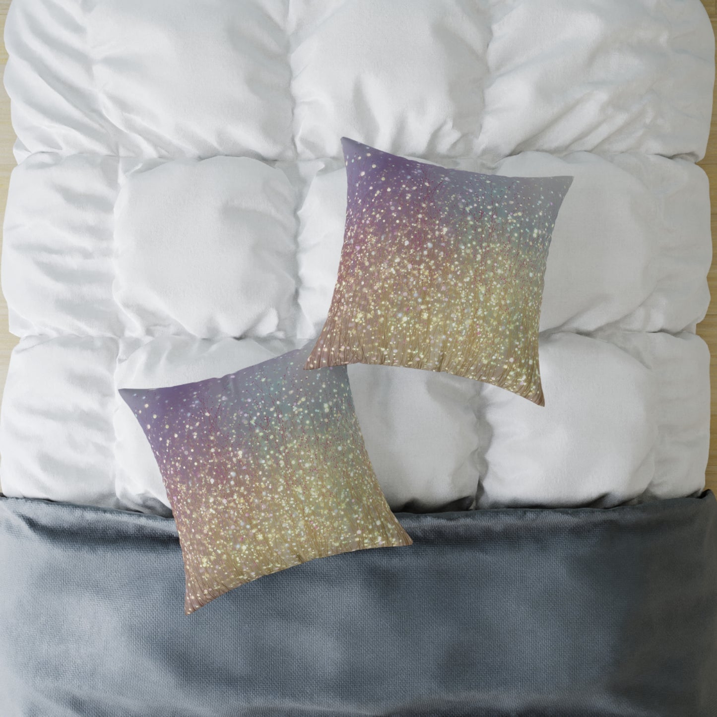 Golden Grassland Mist - Square Poly Canvas Pillow