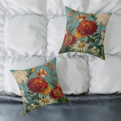 Scarlet & Ivory Floralscape - Square Poly Canvas Pillow