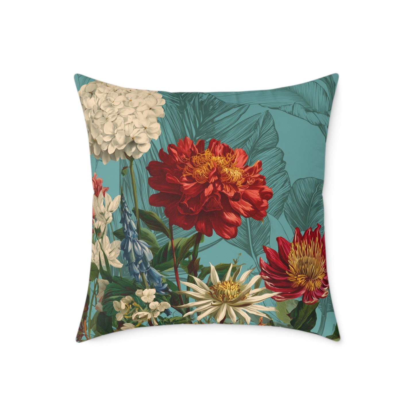 Teal Bloom Harmony - Square Poly Canvas Pillow