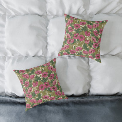 Roseleaf Garden Romance - Square Poly Canvas Pillow