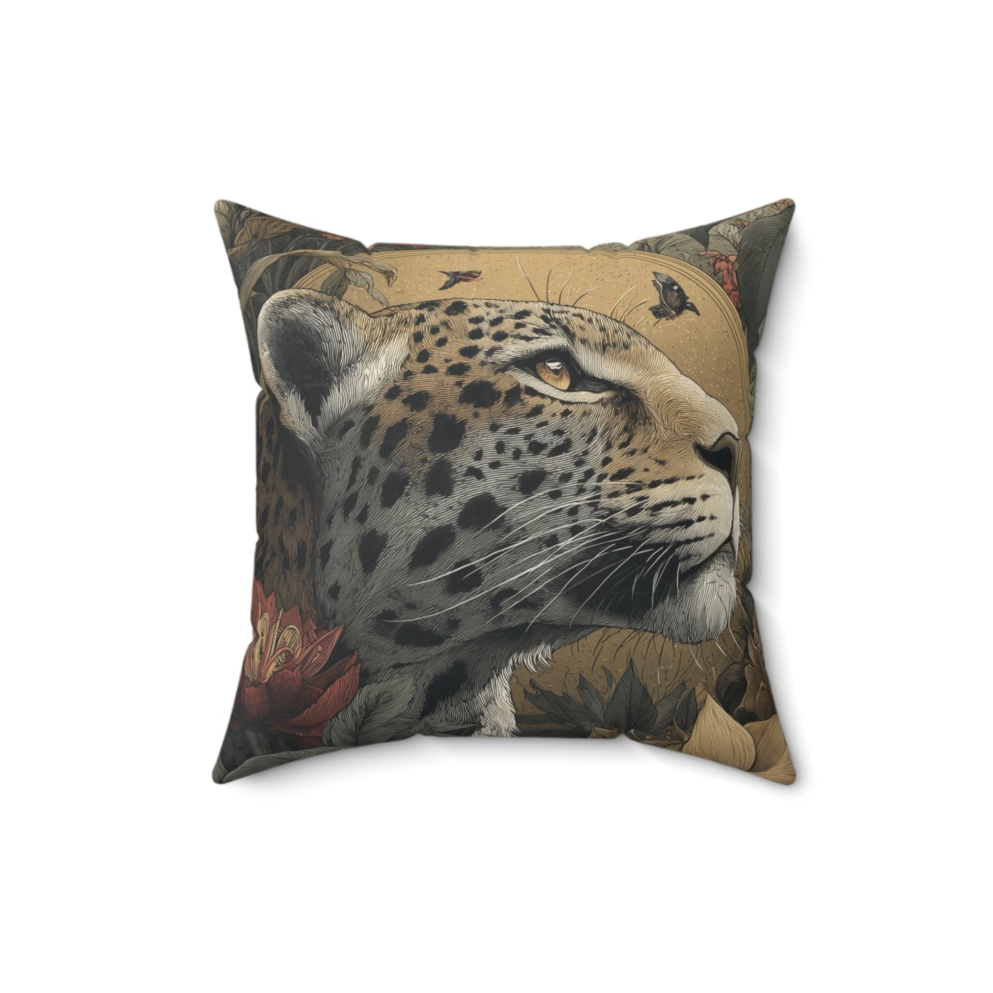 Golden Leopard Majesty - Faux Suede Square Pillow