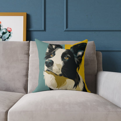 Border Collie Muse - Square Poly Canvas Pillow