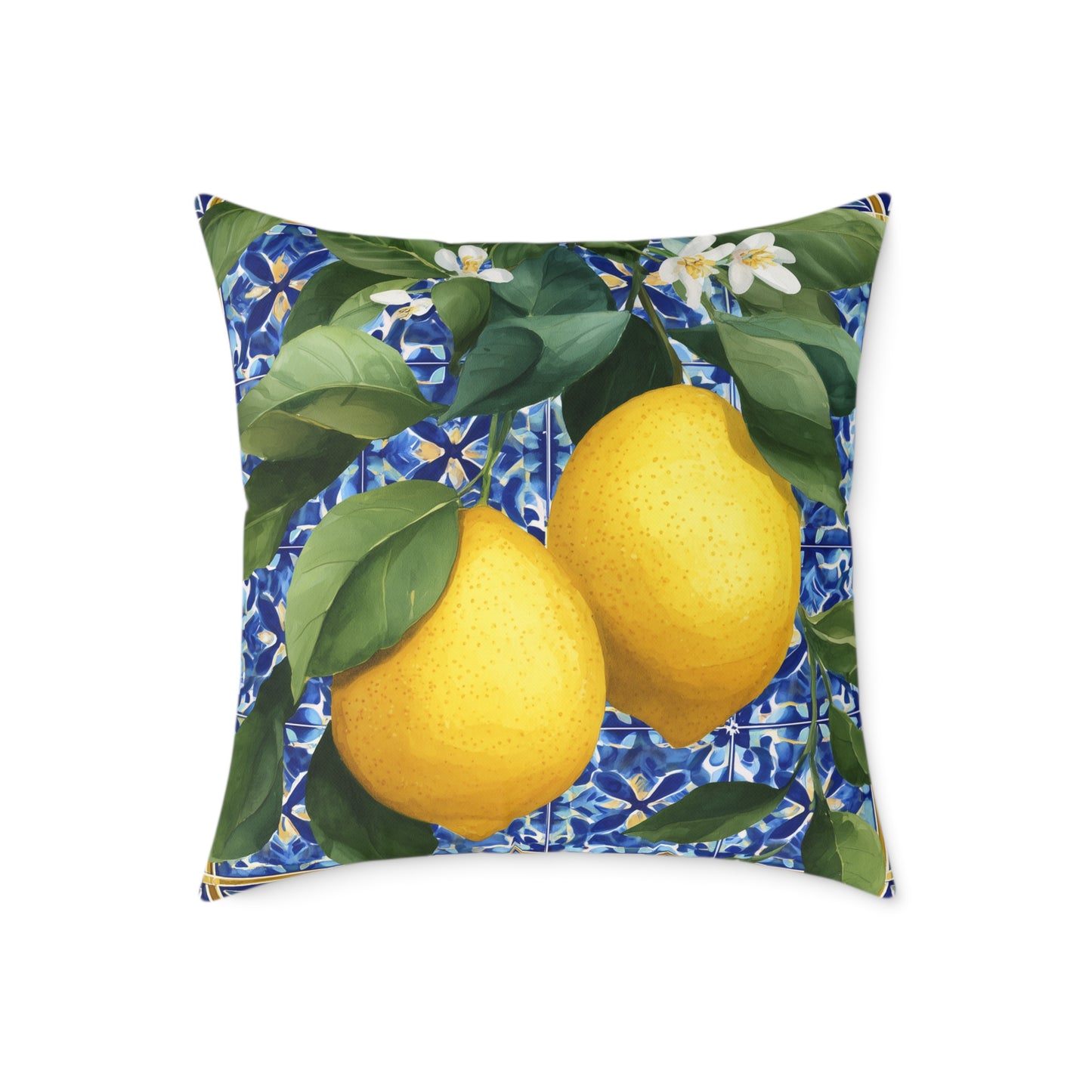 Lemon Orchard Tile Frame - Square Poly Canvas Pillow
