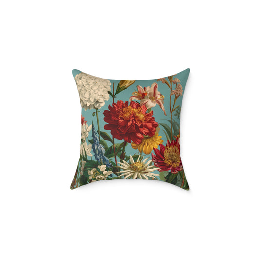 Scarlet & Ivory Floralscape - Square Poly Canvas Pillow