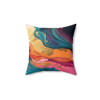 Molten Coral Swirl - Faux Suede Square Pillow