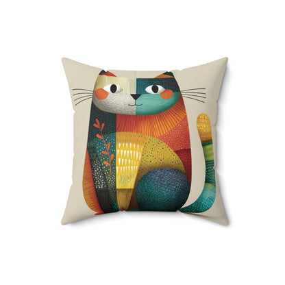 Patchwork Kitty - Faux Suede Square Pillow