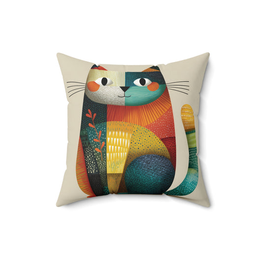 Patchwork Kitty - Faux Suede Square Pillow