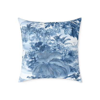 Blue Coastal Toile Garden - Square Poly Canvas Pillow