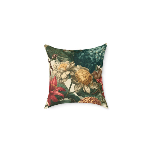 Heritage Garden Bloom - Square Poly Canvas Pillow