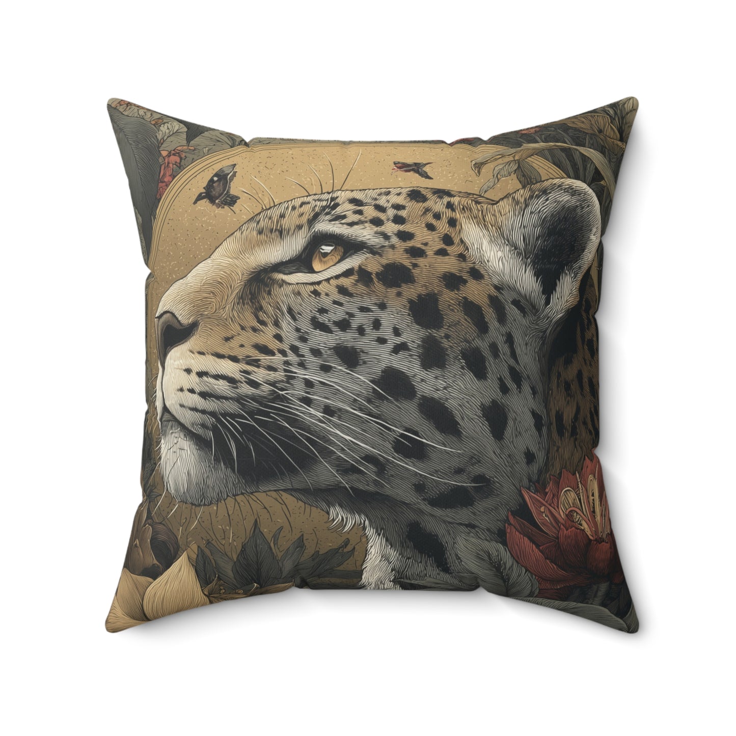 Golden Leopard Majesty - Faux Suede Square Pillow