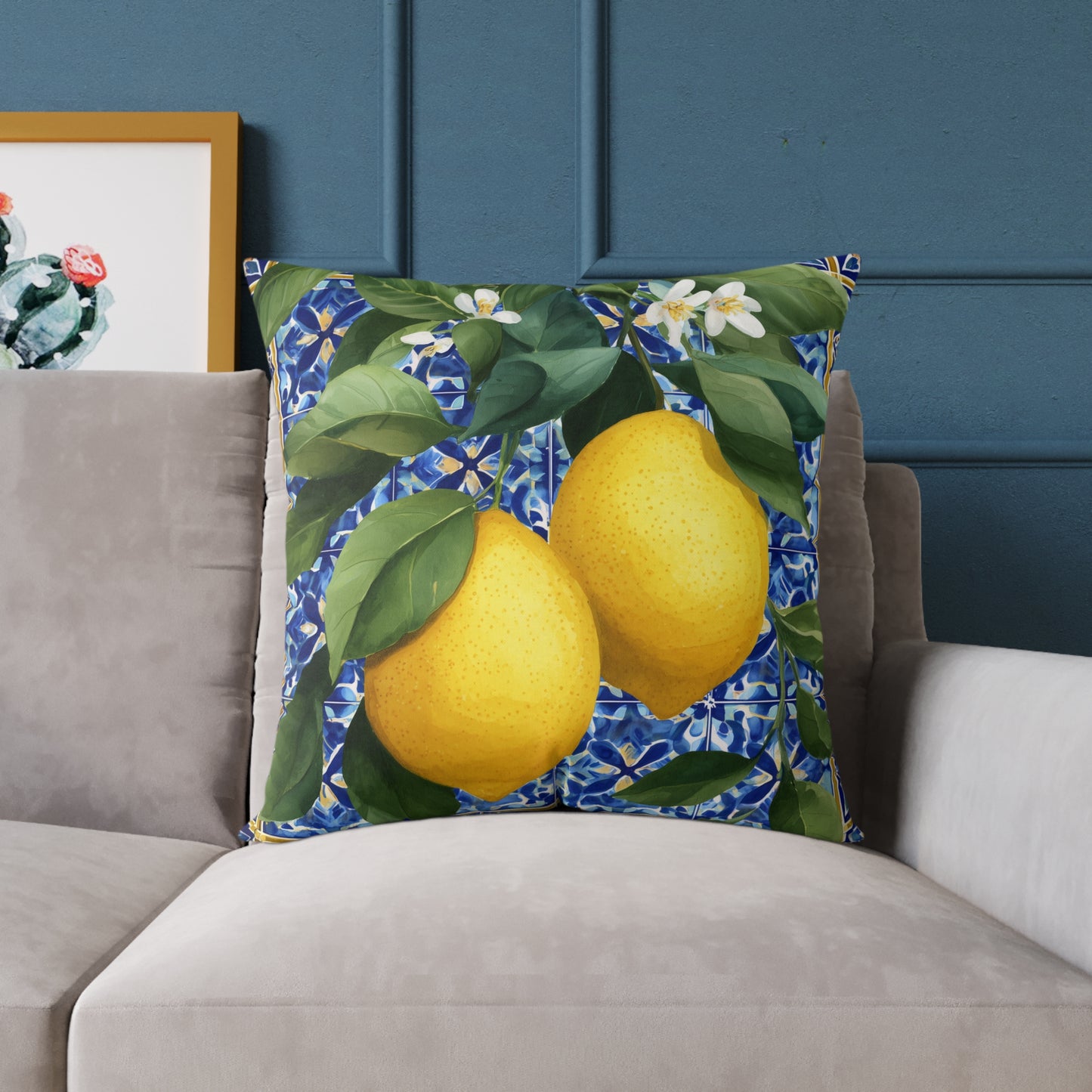 Lemon Orchard Tile Frame - Square Poly Canvas Pillow