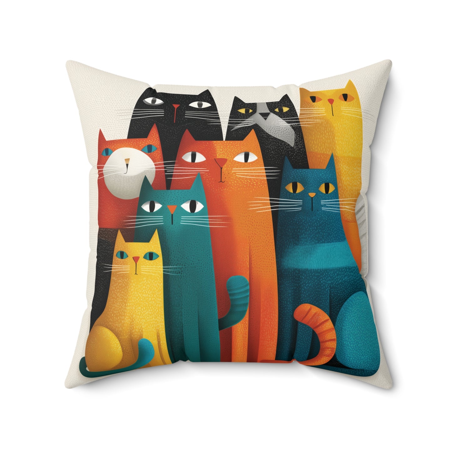 Stacked Cats Parade - Faux Suede Square Pillow