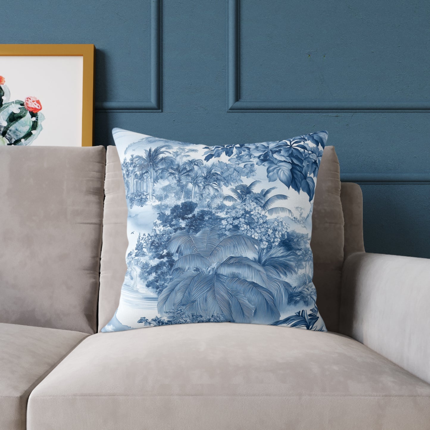 Blue Coastal Toile Garden - Square Poly Canvas Pillow