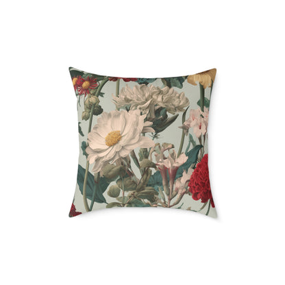 Crimson & Cream Garden - Square Poly Canvas Pillow