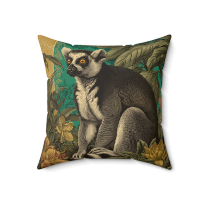 Emerald Wild Lemur - Faux Suede Square Pillow