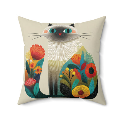 Floral Patchwork Cat - Faux Suede Square Pillow