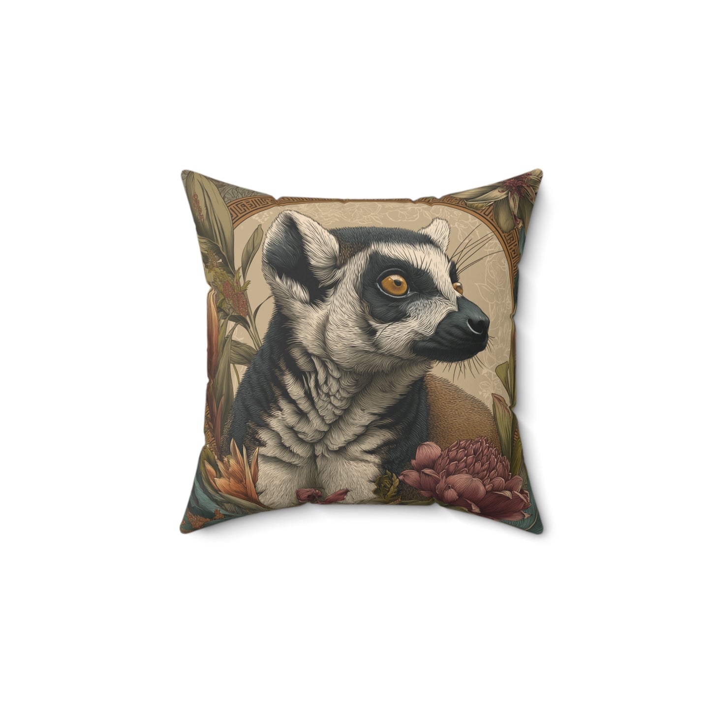 Golden Ring-Tailed Lemur - Faux Suede Square Pillow