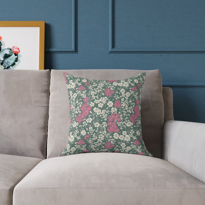 Wild Pink Meadow - Square Poly Canvas Pillow