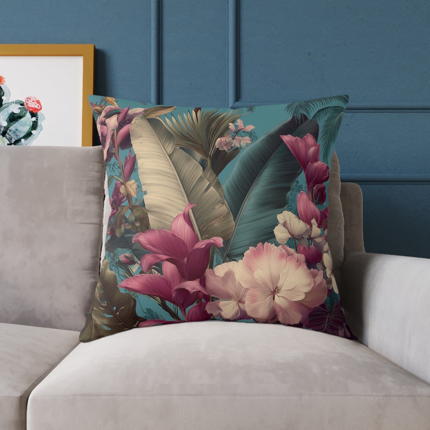 Jade Bloom Reverie - Square Poly Canvas Pillow