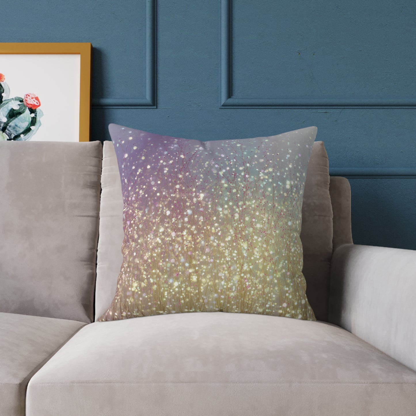Golden Grassland Mist - Square Poly Canvas Pillow