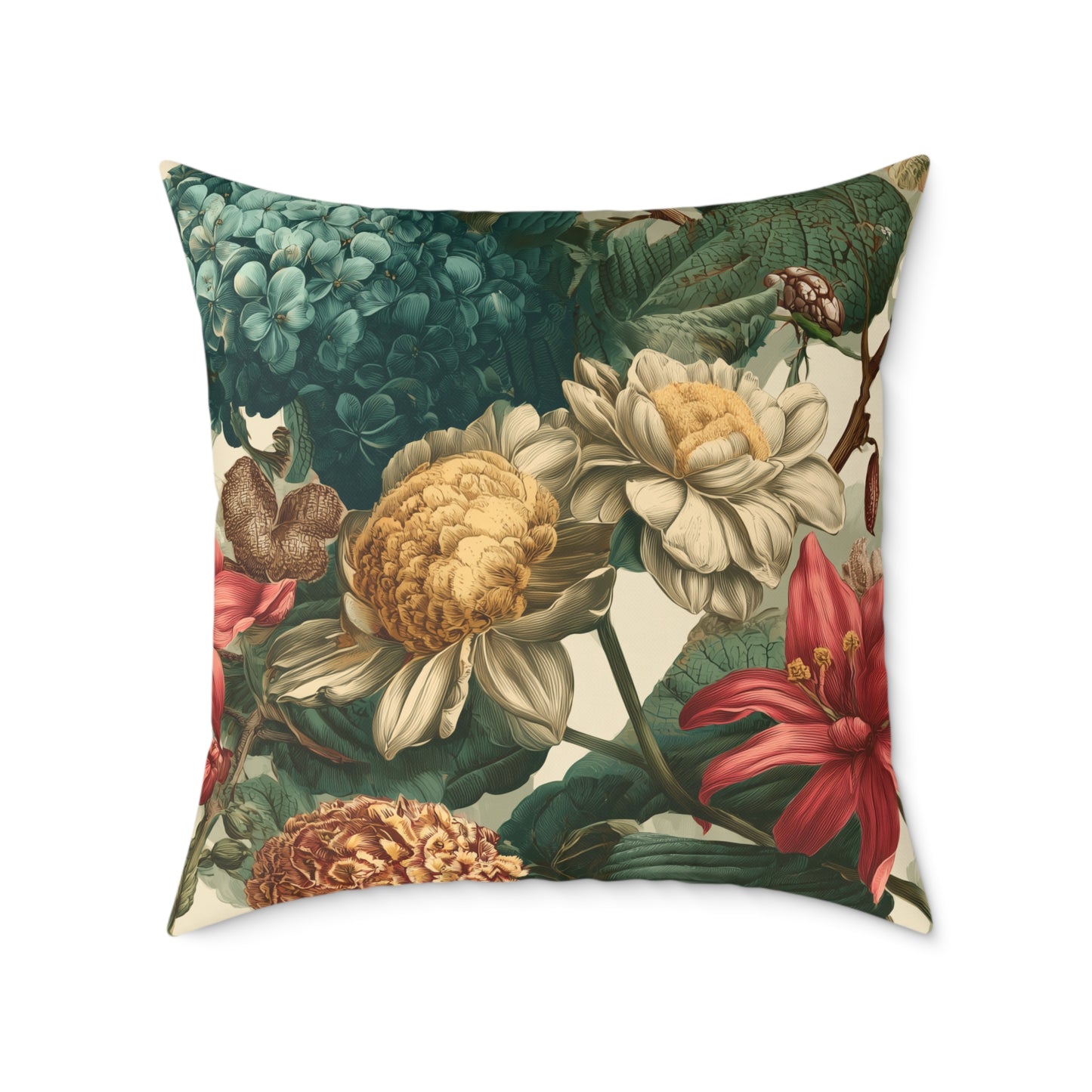 Heritage Garden Bloom - Square Poly Canvas Pillow