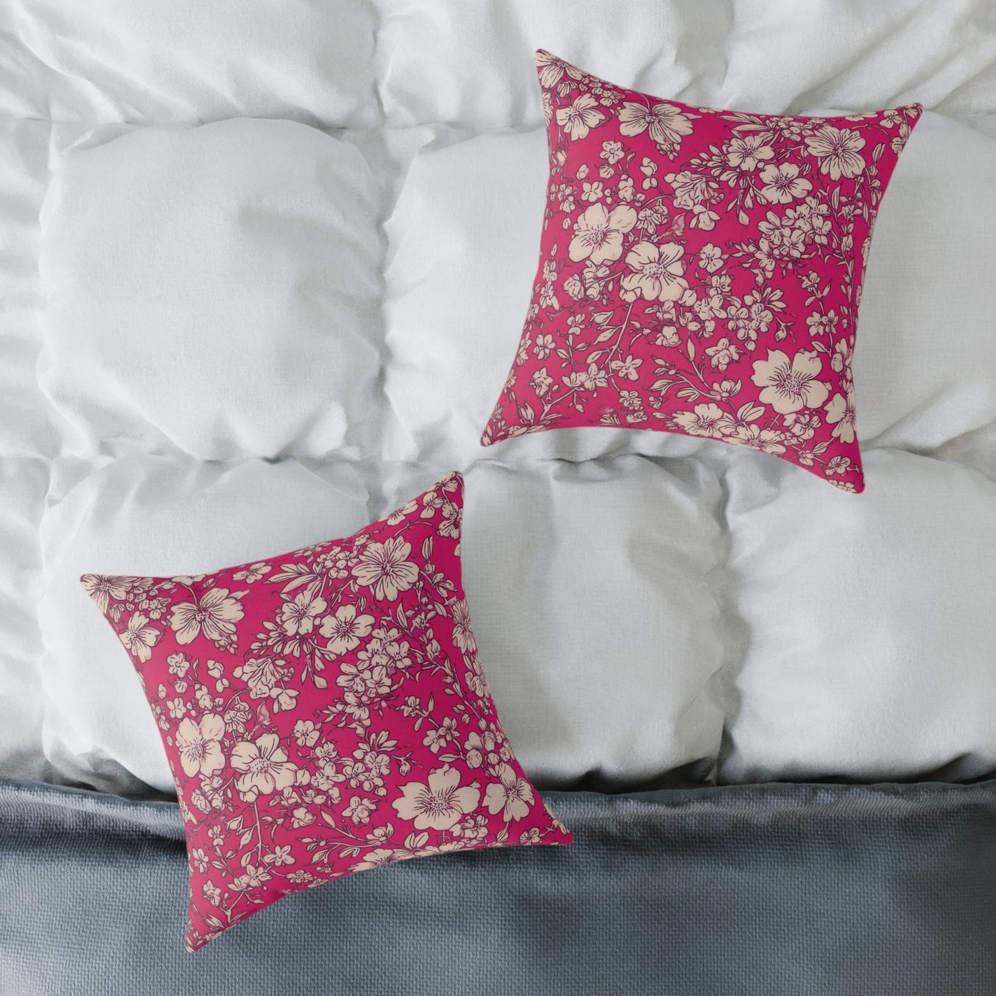Fuchsia Garden Bloom - Square Poly Canvas Pillow