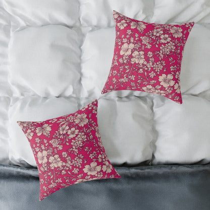 Fuchsia Garden Bloom - Square Poly Canvas Pillow