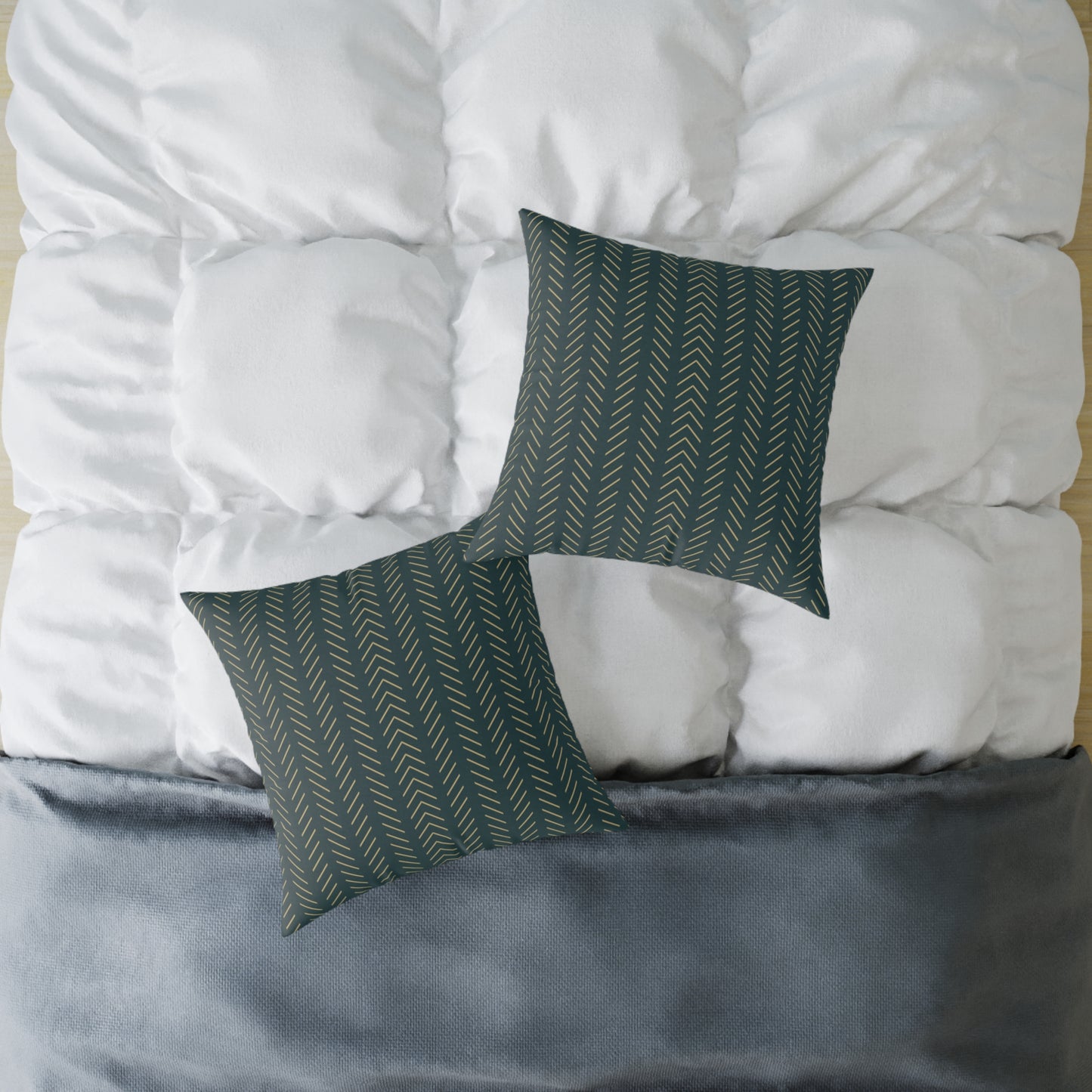 Teal Line Repeat - Square Poly Canvas Pillow