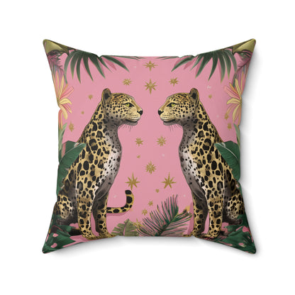Pink Safari Leopards - Spun Polyester Square Pillow