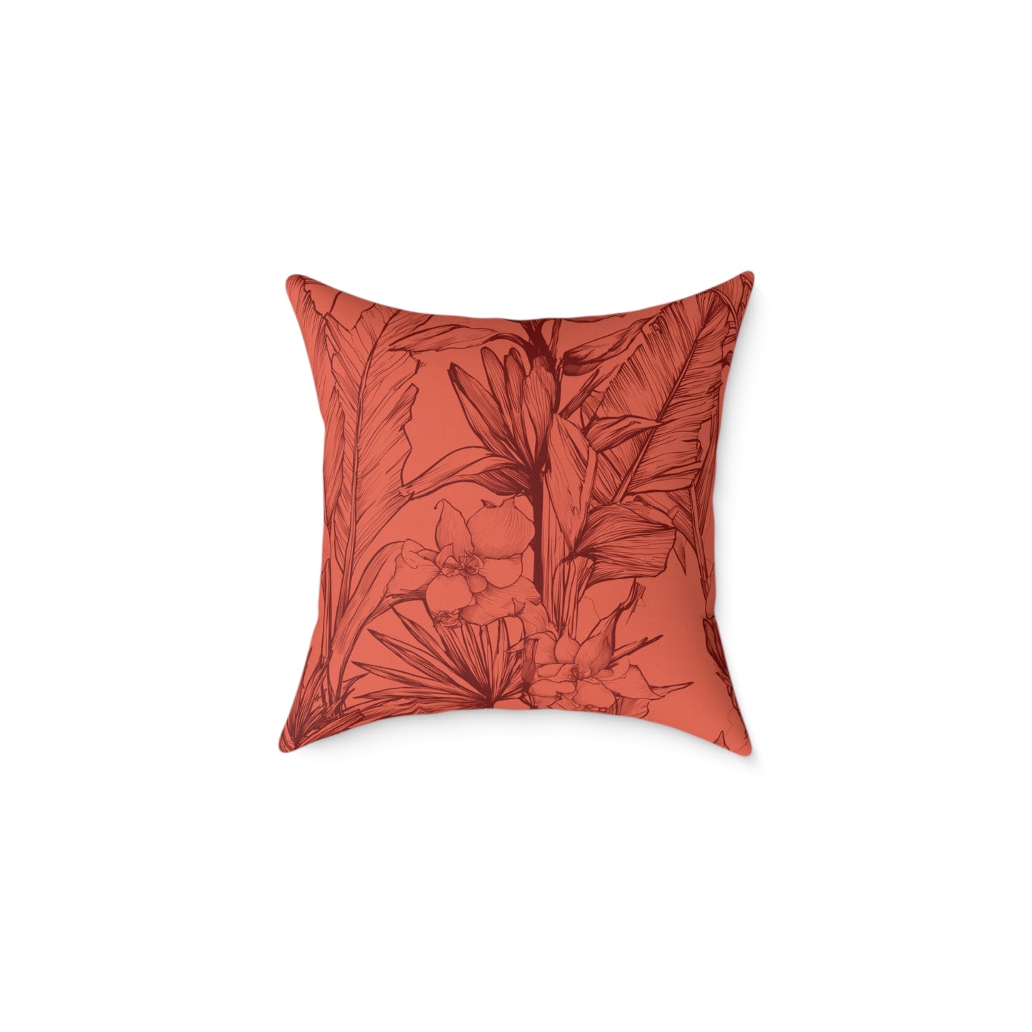 Terracotta Jungle Sketch - Square Poly Canvas Pillow