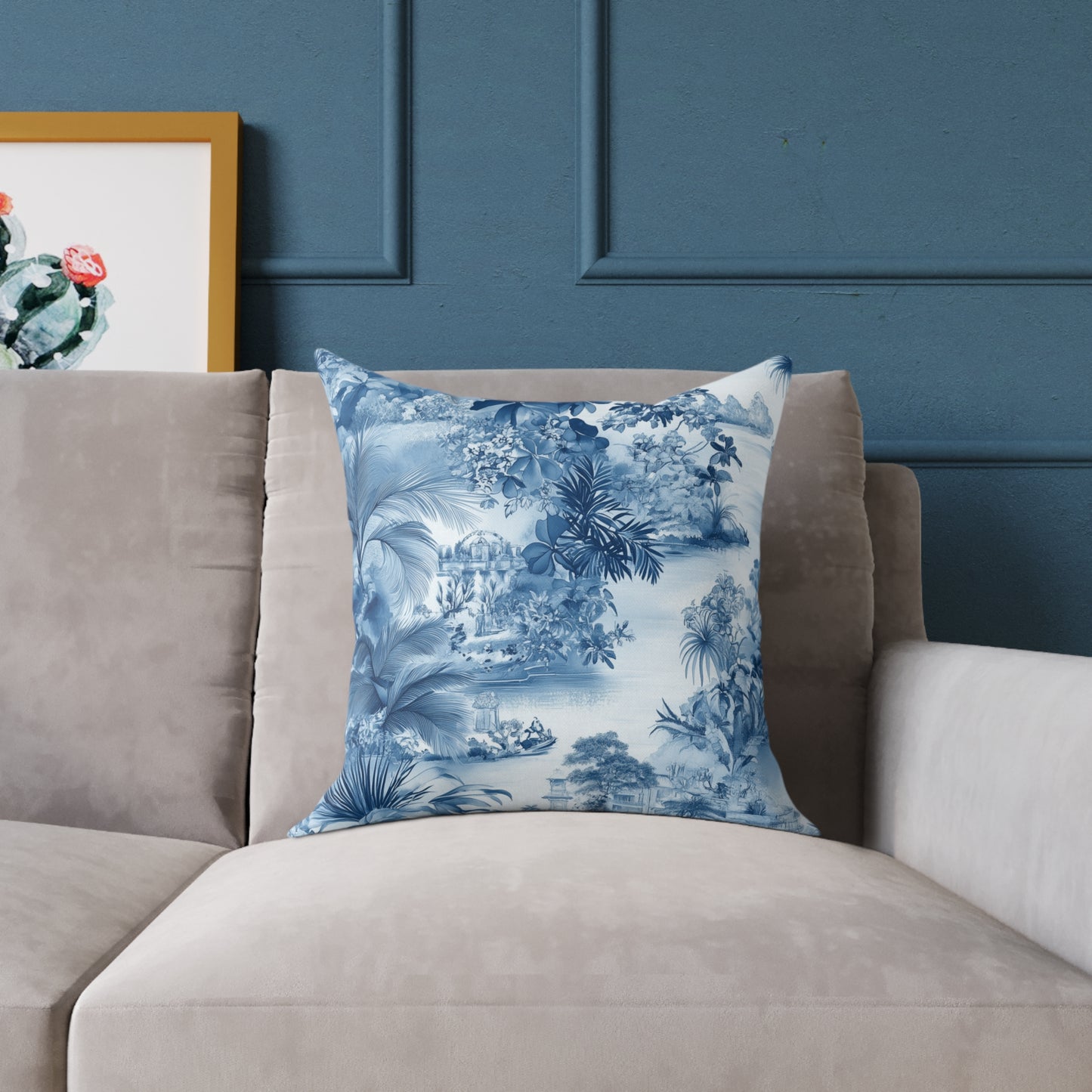 Toile Seaside Escape - Square Poly Canvas Pillow
