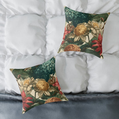 Heritage Garden Bloom - Square Poly Canvas Pillow