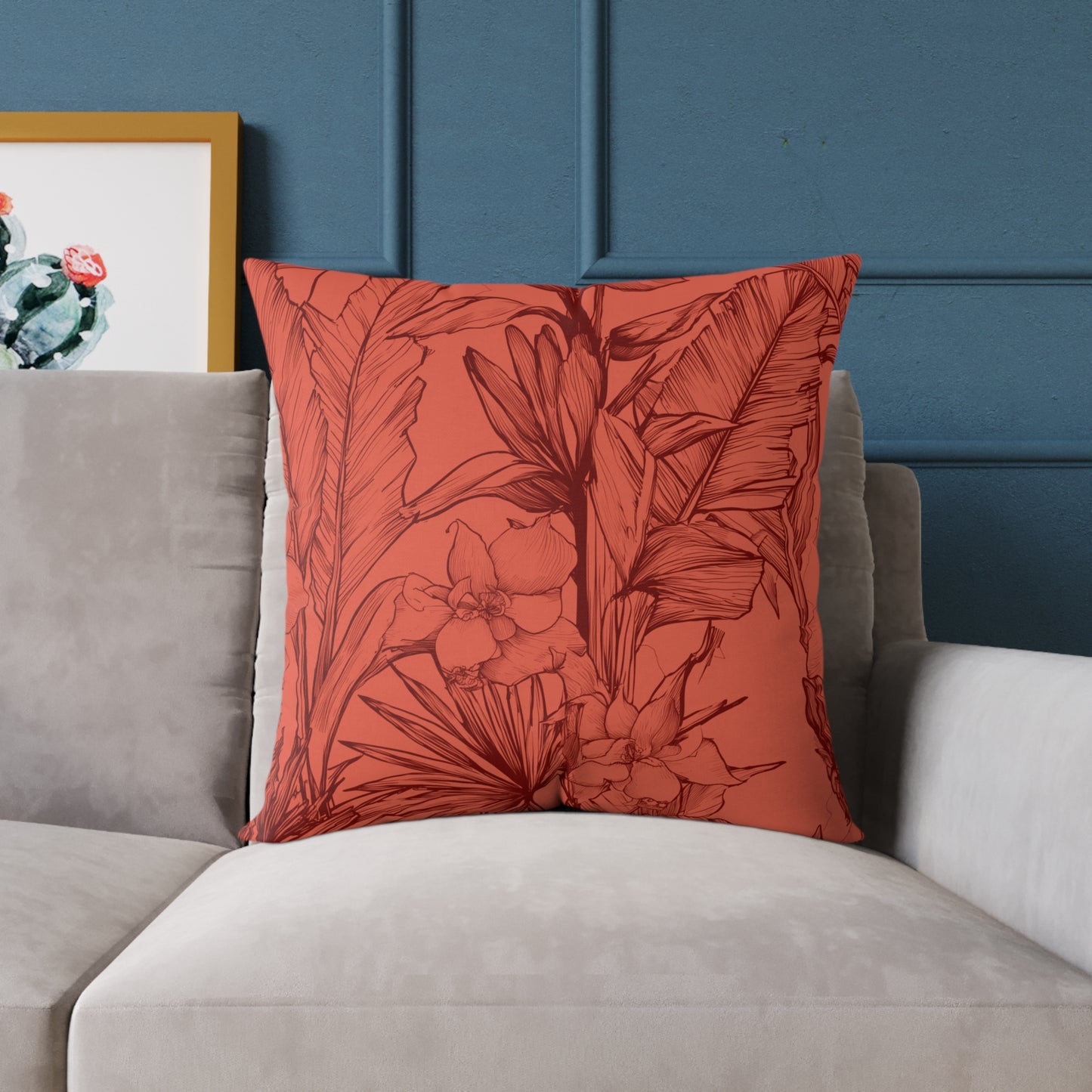 Terracotta Jungle Sketch - Square Poly Canvas Pillow