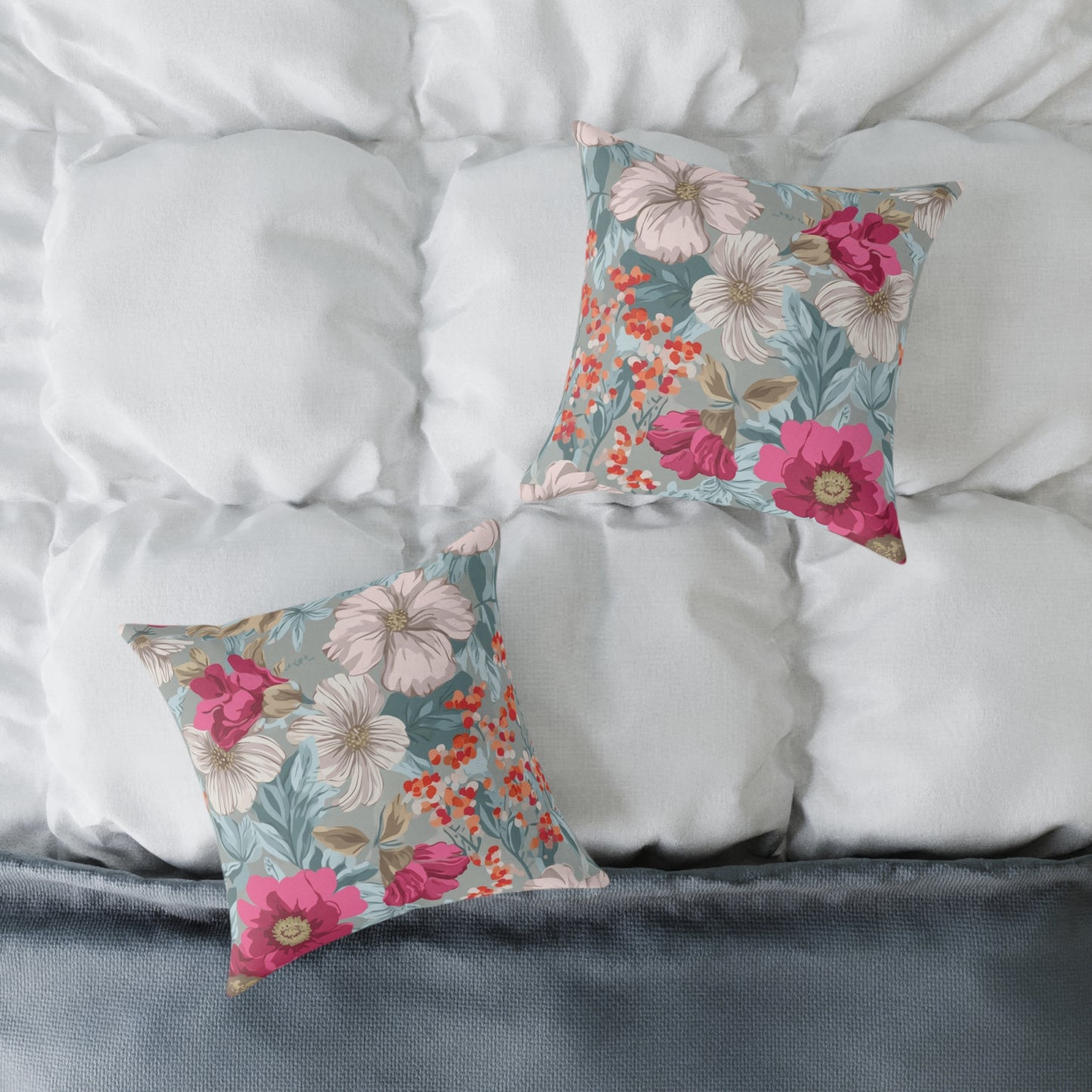 Pastel Meadow Symphony - Square Poly Canvas Pillow