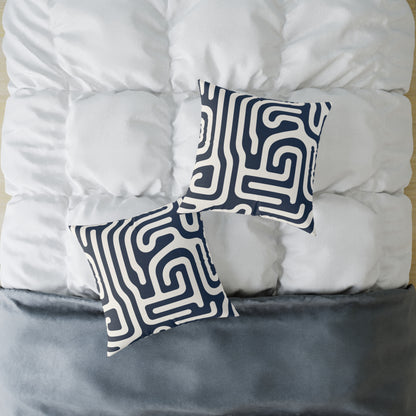 Labyrinth – Navy - Square Poly Canvas Pillow