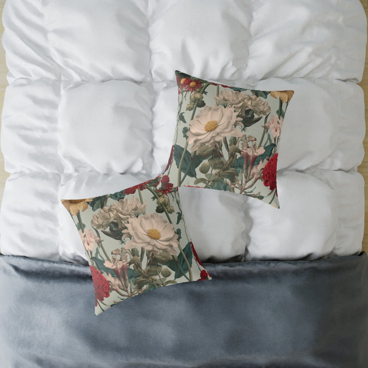 Crimson & Cream Garden - Square Poly Canvas Pillow