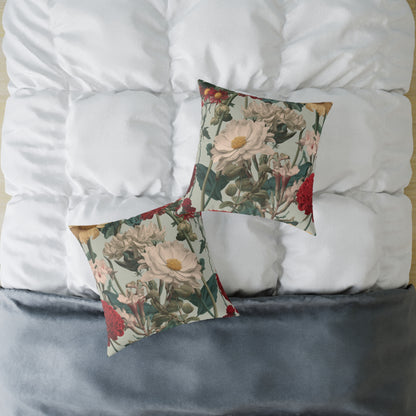 Crimson & Cream Garden - Square Poly Canvas Pillow