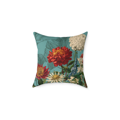 Teal Bloom Harmony - Square Poly Canvas Pillow
